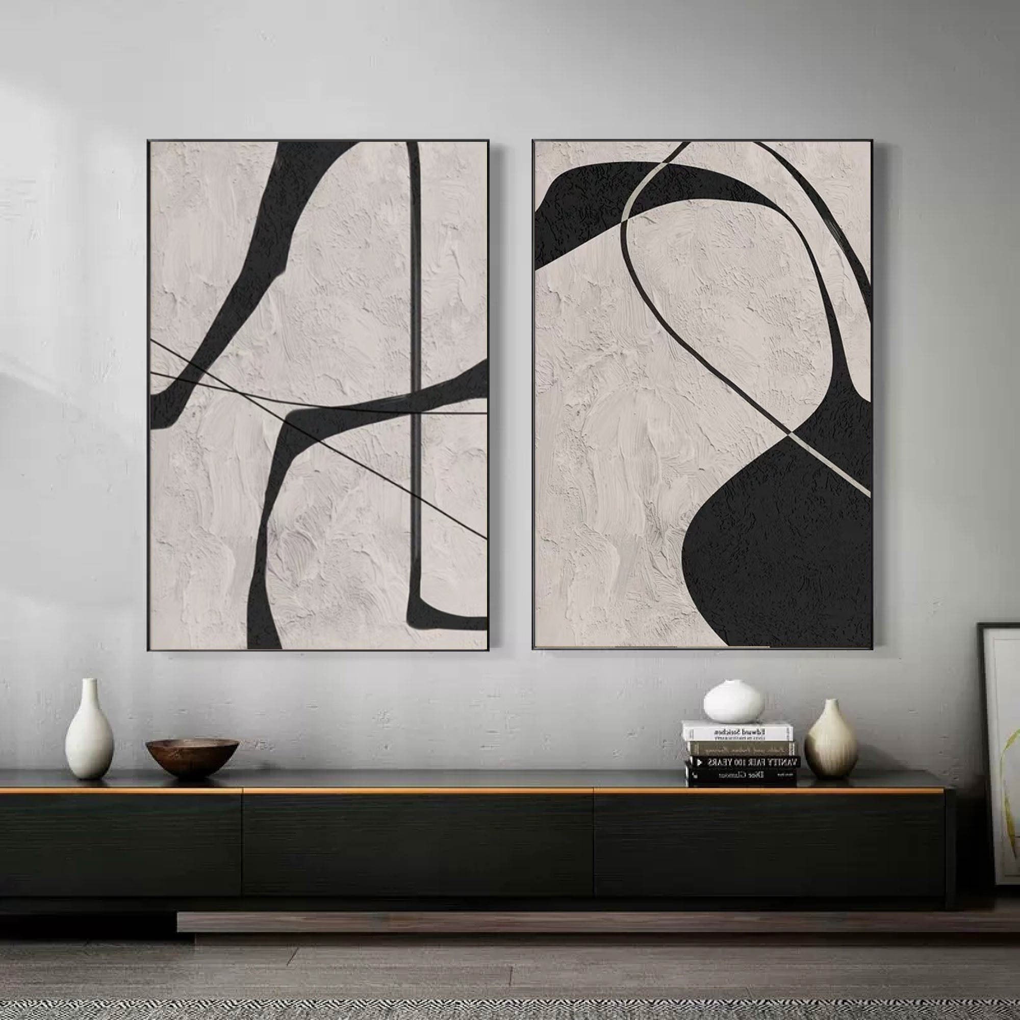 Abstract Monochrome Dual Panel Wall Art SET OF 2
