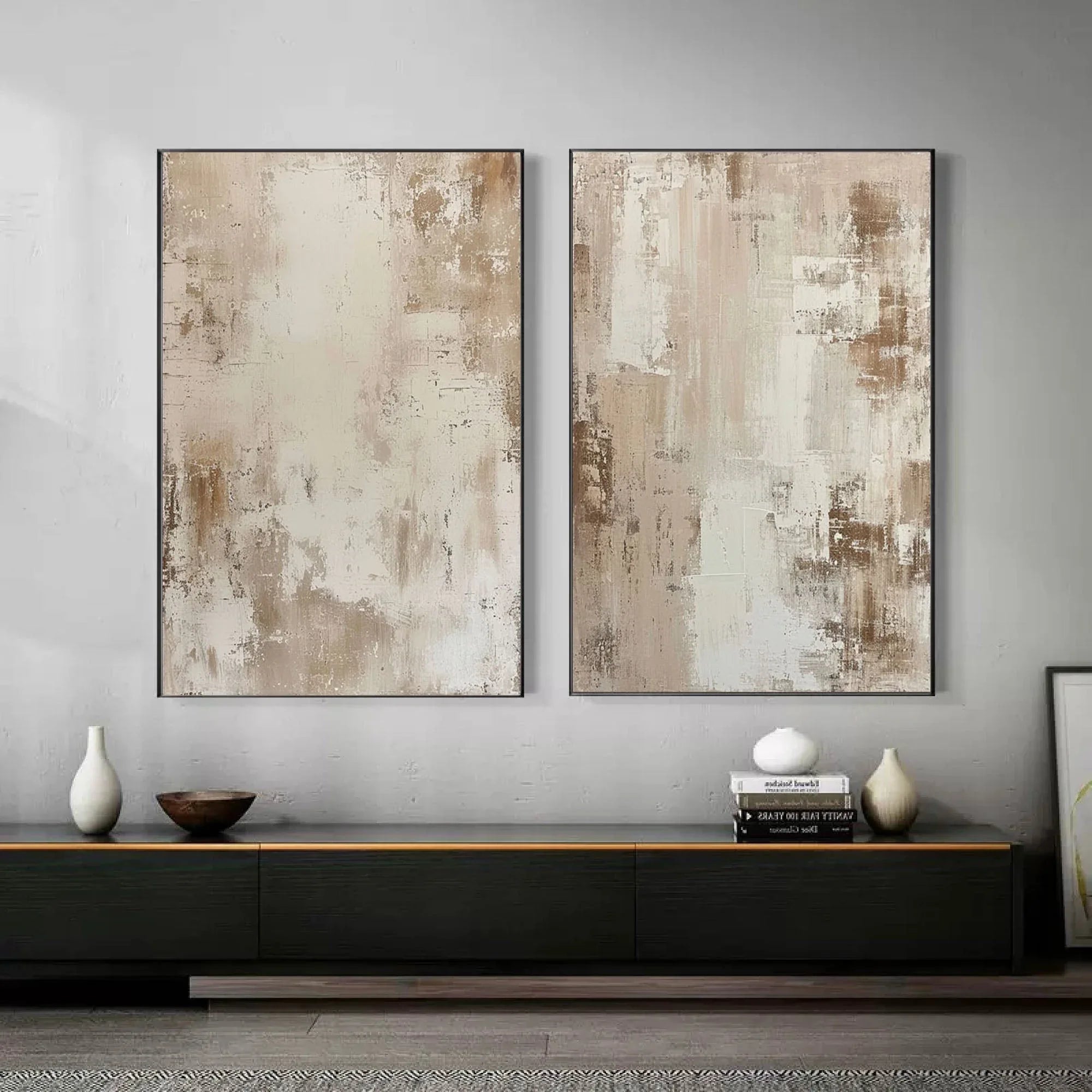 Earthly Elegance SET OF 2-Modern Interior Design Vertical Brown Abstract Textured Wall Art - artextured