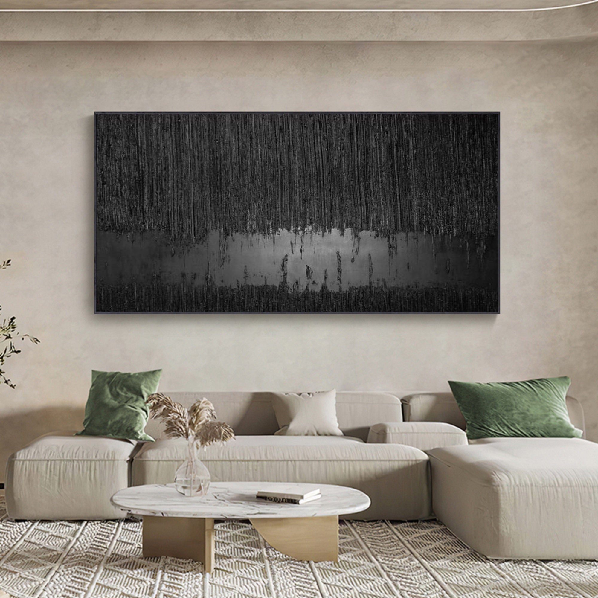Obsidian Silence-Hand Drawn Black Gray Dangling Texture Abstract Oil Painting Wall Art