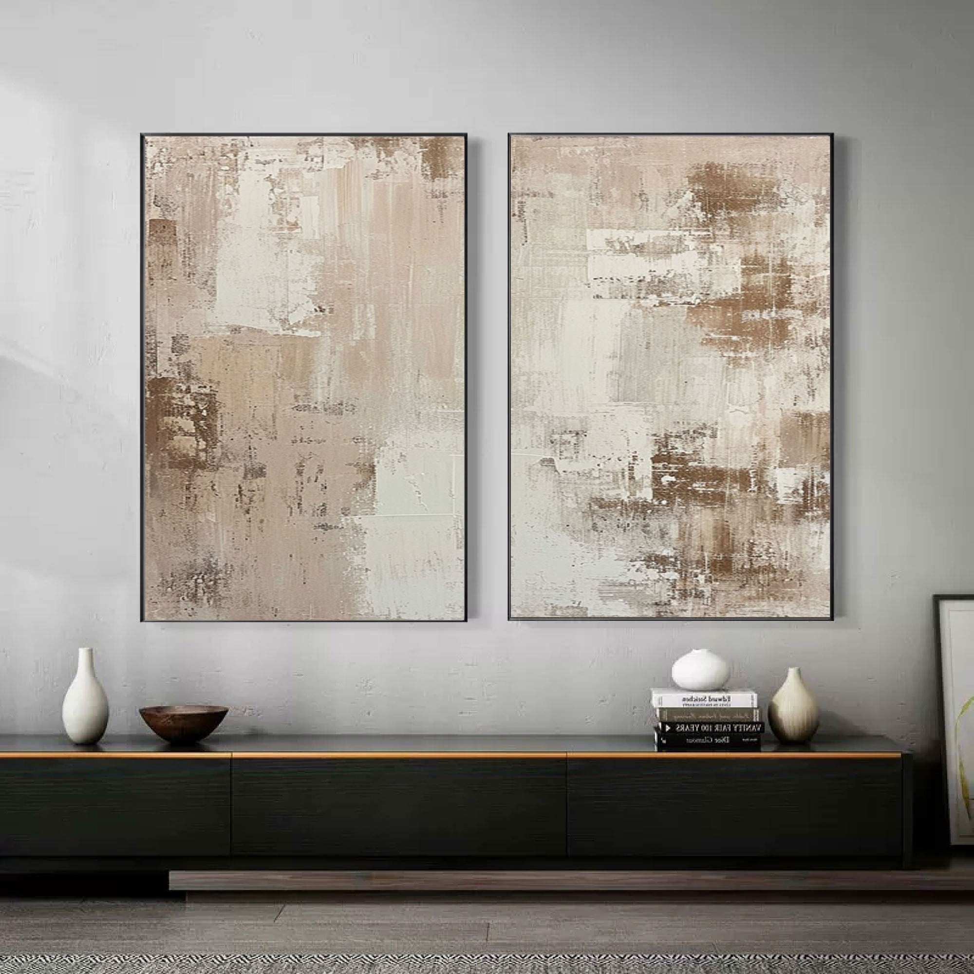 Abstract Elegance: Neutral Textured Canvas Set SET OF 2