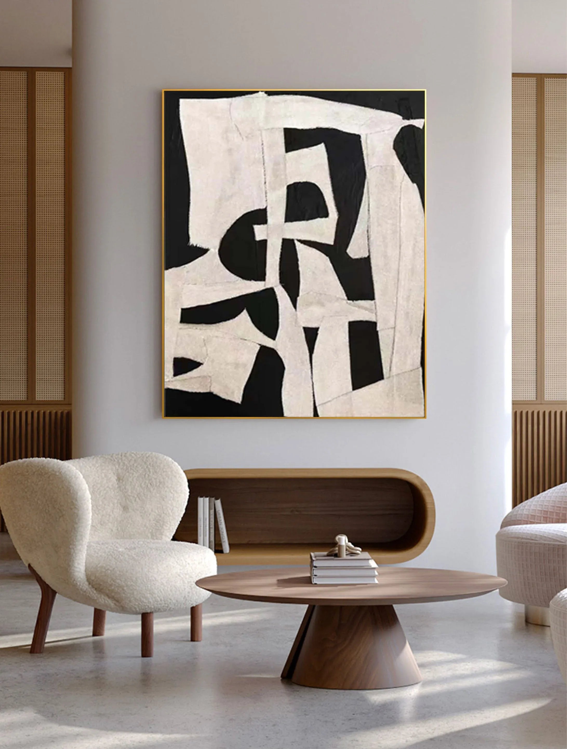 Abstract Harmony-Modern Minimalist Decoration Black and White Geometric Block Abstract Wall Art - artextured