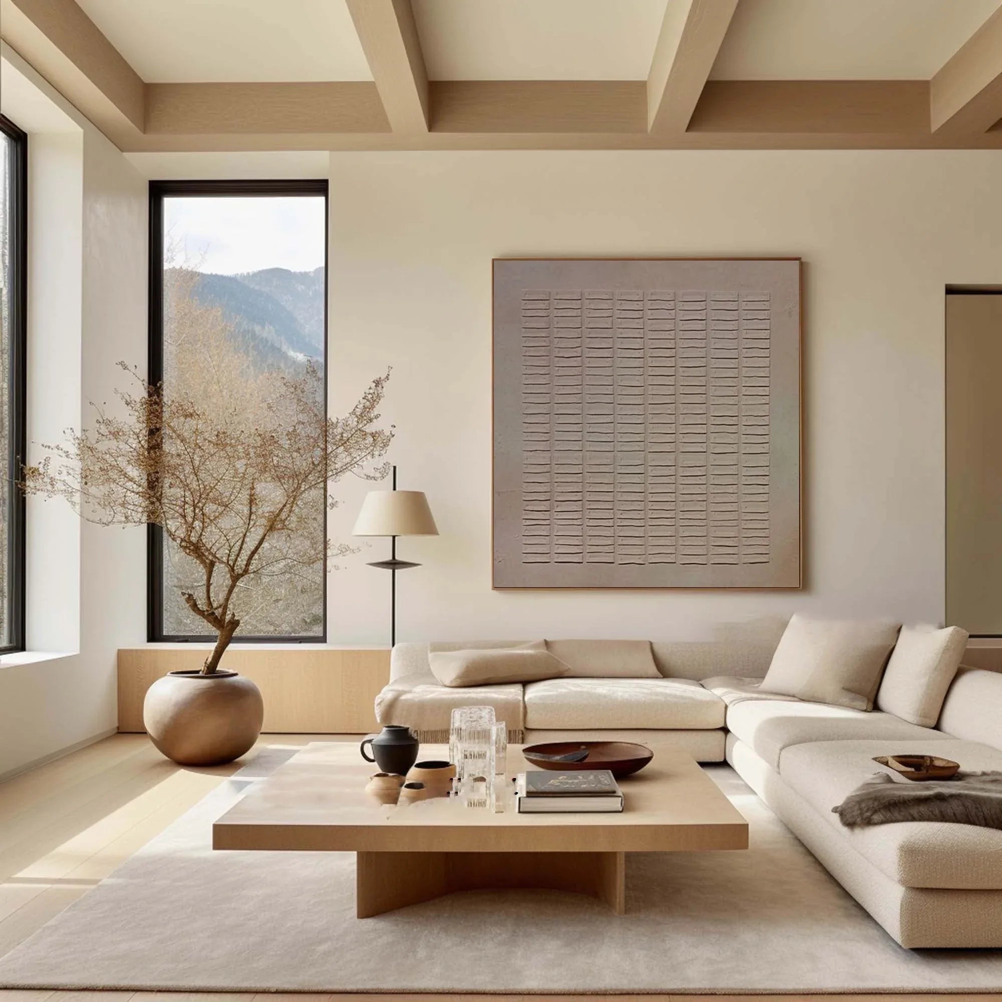 Earthy Grid Textured Canvas-Modern Minimalist Vertical Stripes Geometric Abstract Wall Art - artextured