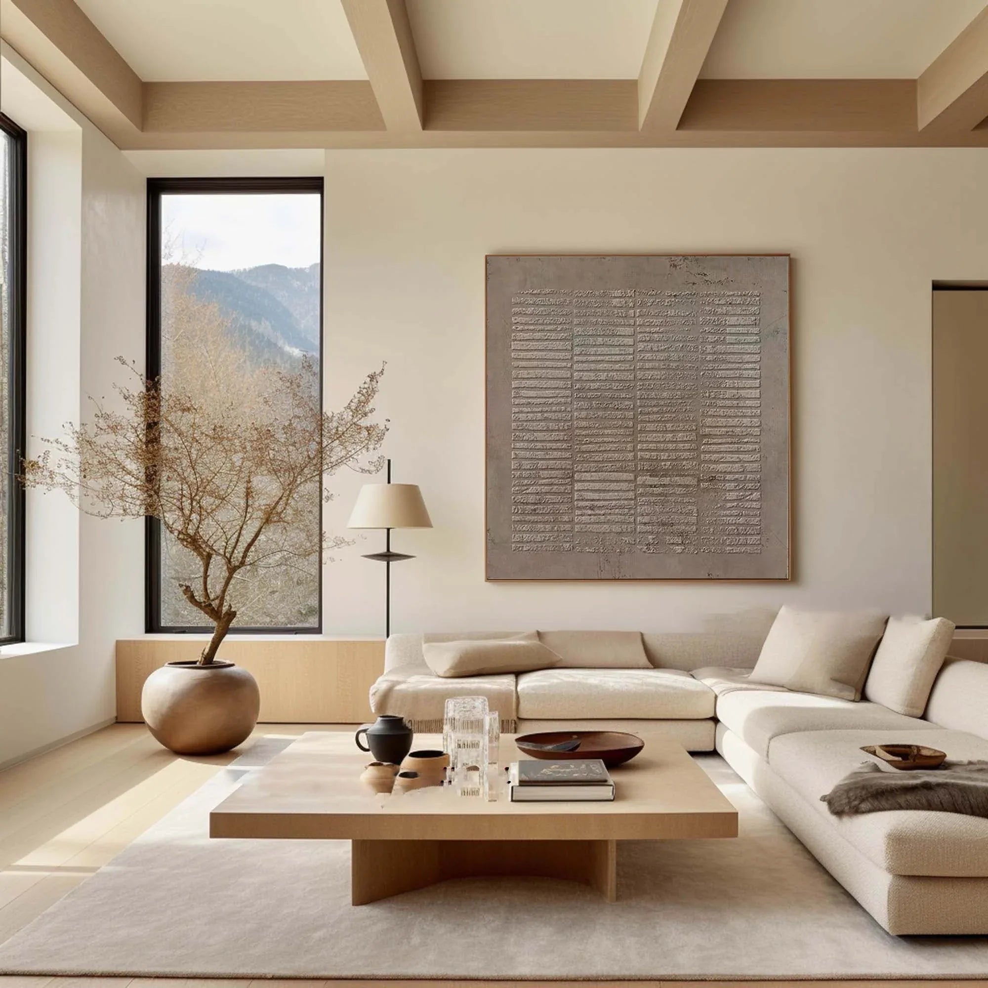 Serene Textures-Hand Drawn Light Brown Geometric Vertical Stripe Wall Art - artextured