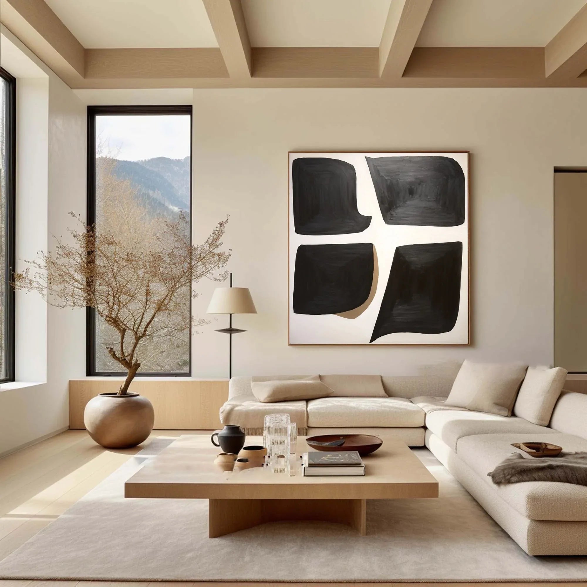 Abstract Balance Wall Art-Minimalist Black and White Geometric Balance Abstract Oil Painting - artextured