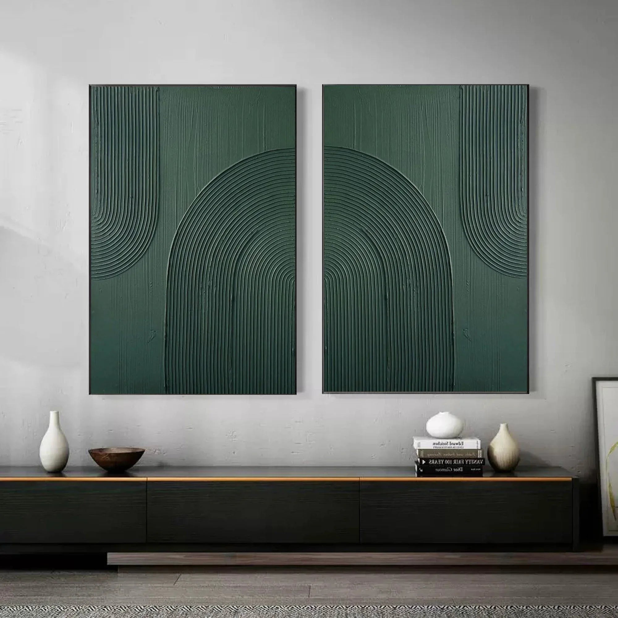 Dark Green Textured Abstract Canvas Art - Set of 2 - artextured