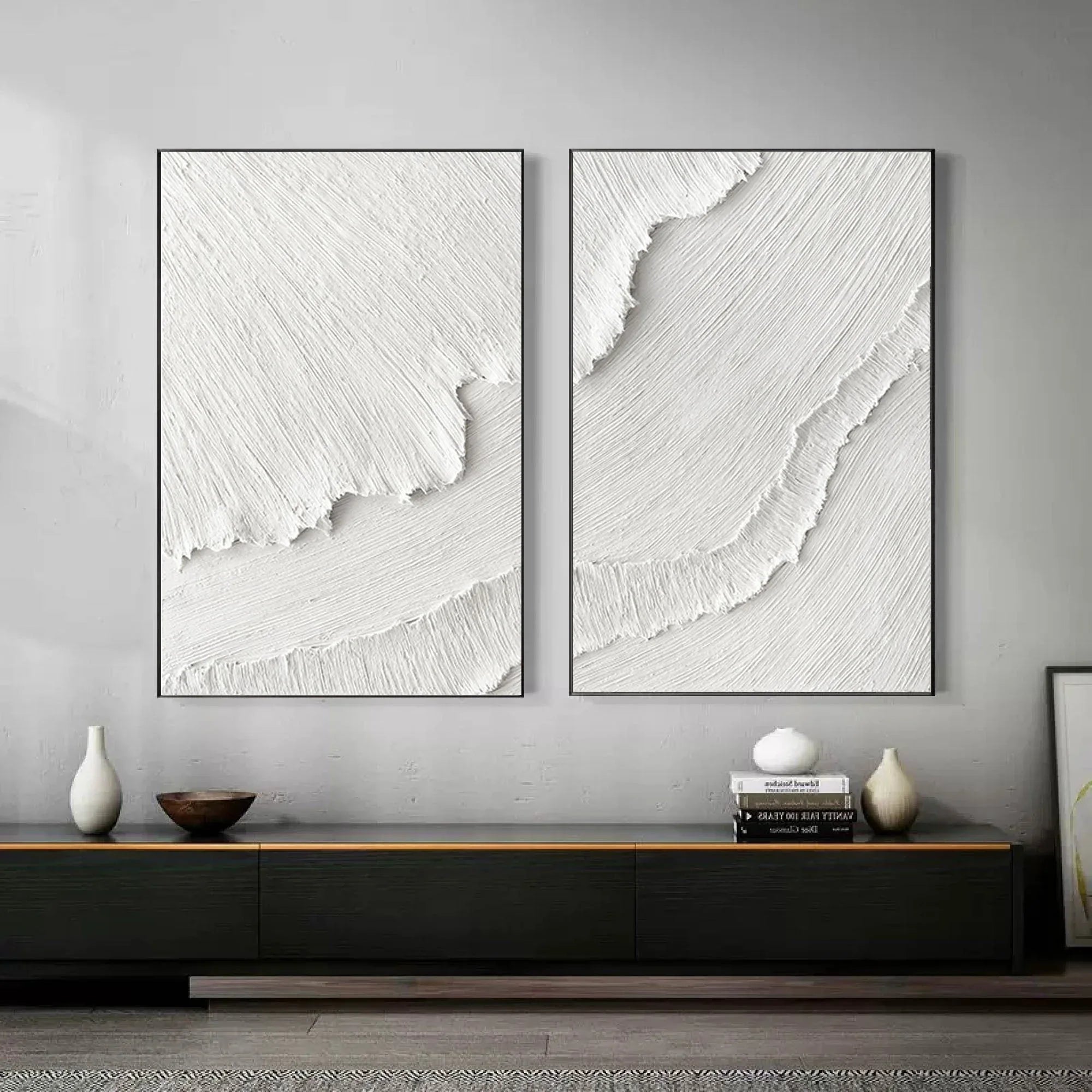 White Plaster 3D Textured Minimalist Abstract Art on Canvas SET OF 2 - artextured