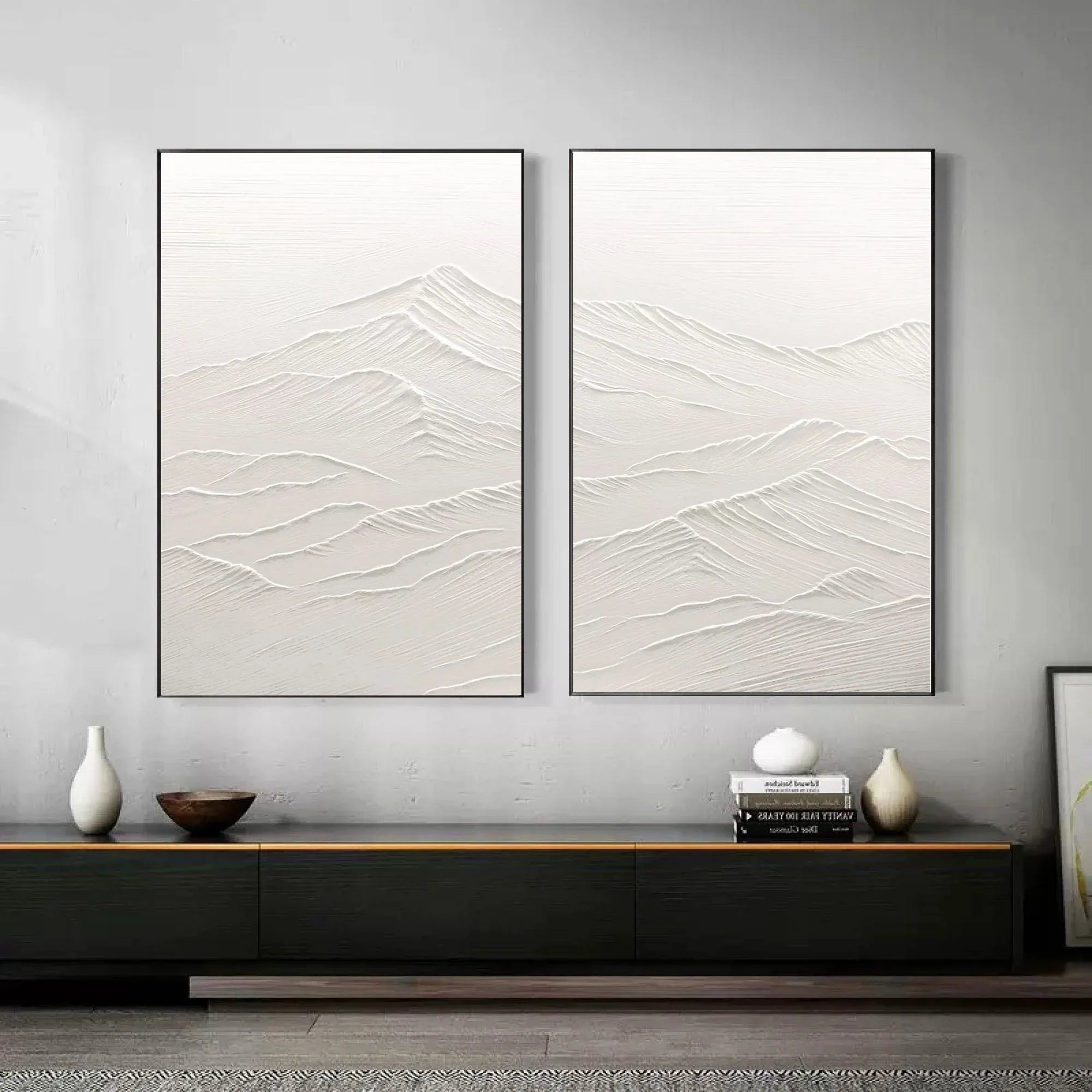 Ethereal Peaks Diptych SET OF 2-Wabi-Sabi Mountain Texture Wall Art - artextured