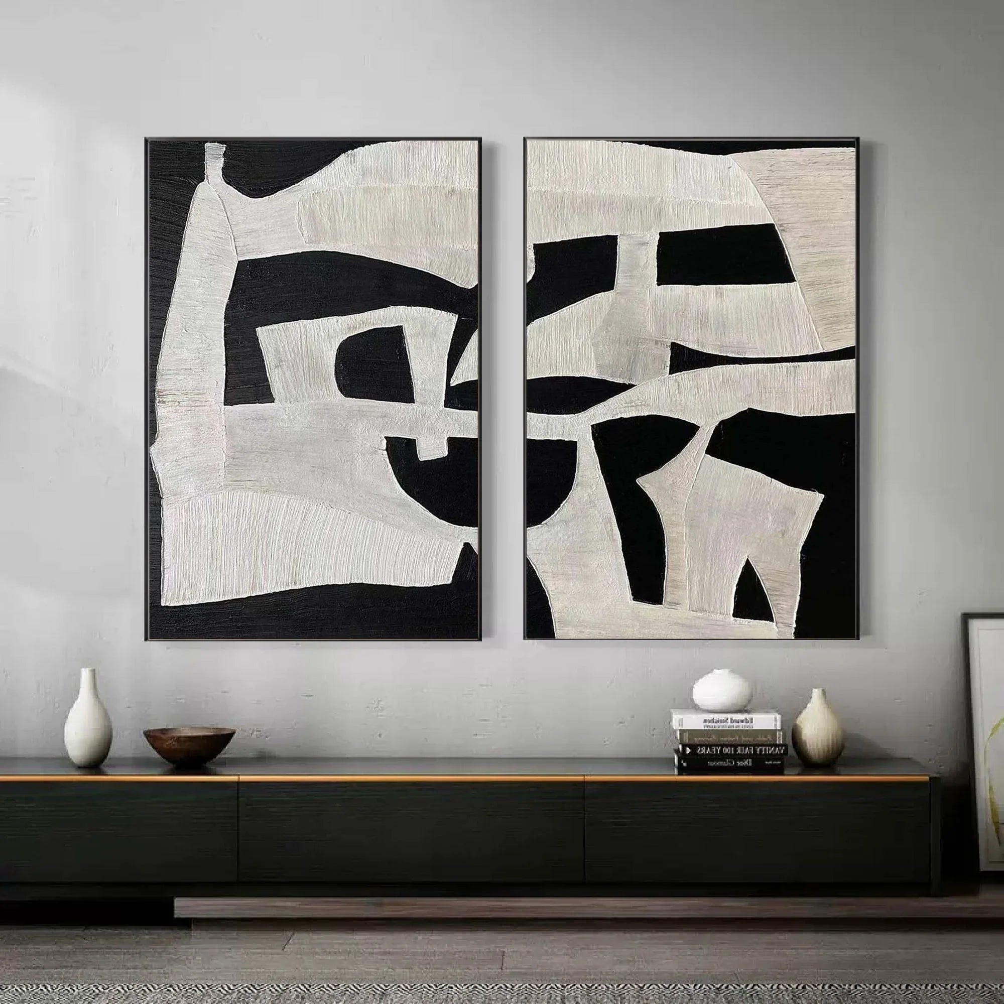 Modern Black and White Abstract Textured Canvas Art - Set of 2 - artextured