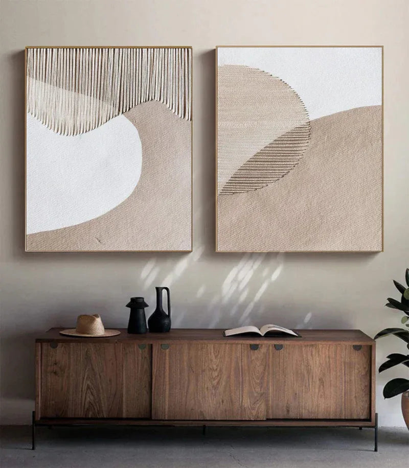 Duo of Curved Textures-Abstract Minimalist Dual Canvas Set with Textured Design SET OF 2 - artextured