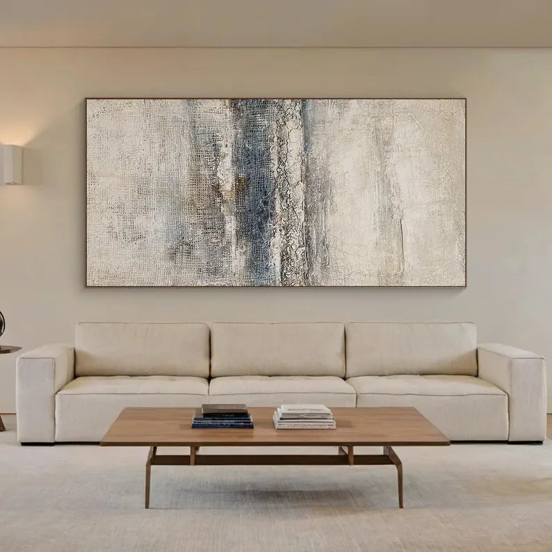 Misty Horizon – Blue Gray Textured Wabi-Sabi Abstract Canvas Art