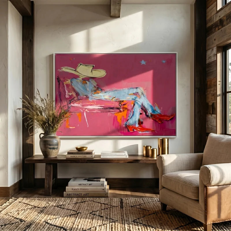 Pink Cowgirl Wall Art – Modern Western Figurative Painting#yy825004