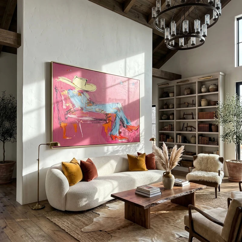 Pink Cowgirl Wall Art – Modern Western Figurative Painting#yy825004