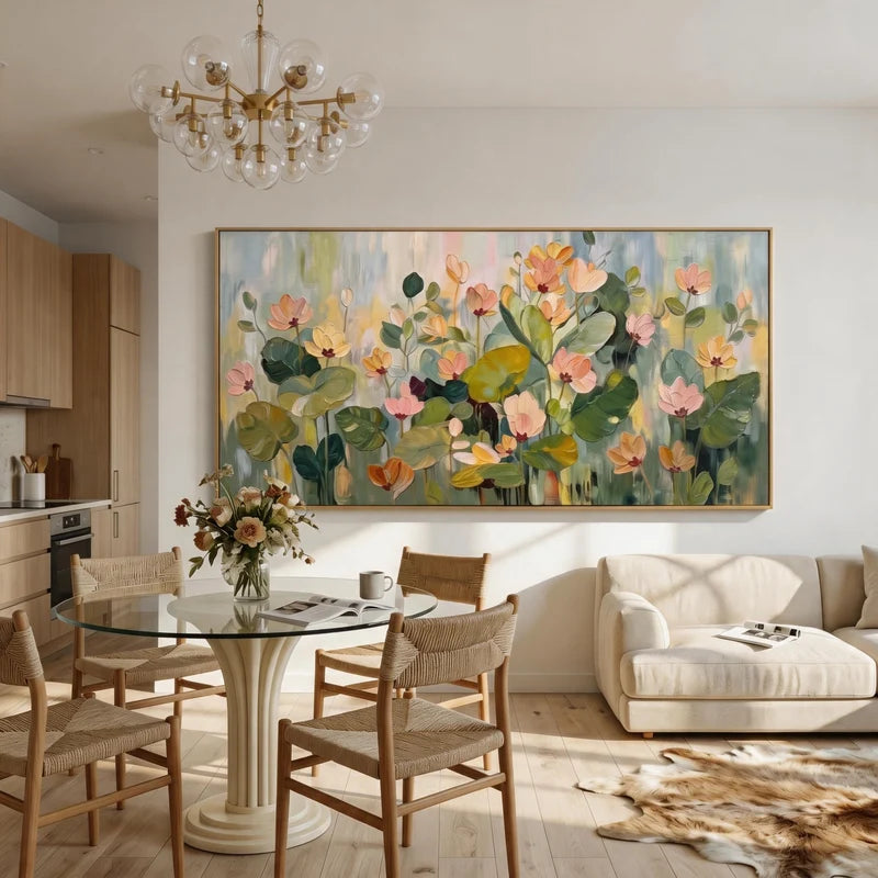 Pink Lotus Garden Wall Art – Green Botanical Painting#yy825006