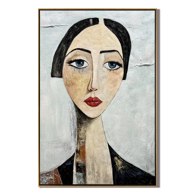 Elegant Woman Portrait Wall Art – Neutral Textured Figure Painting#yy825007