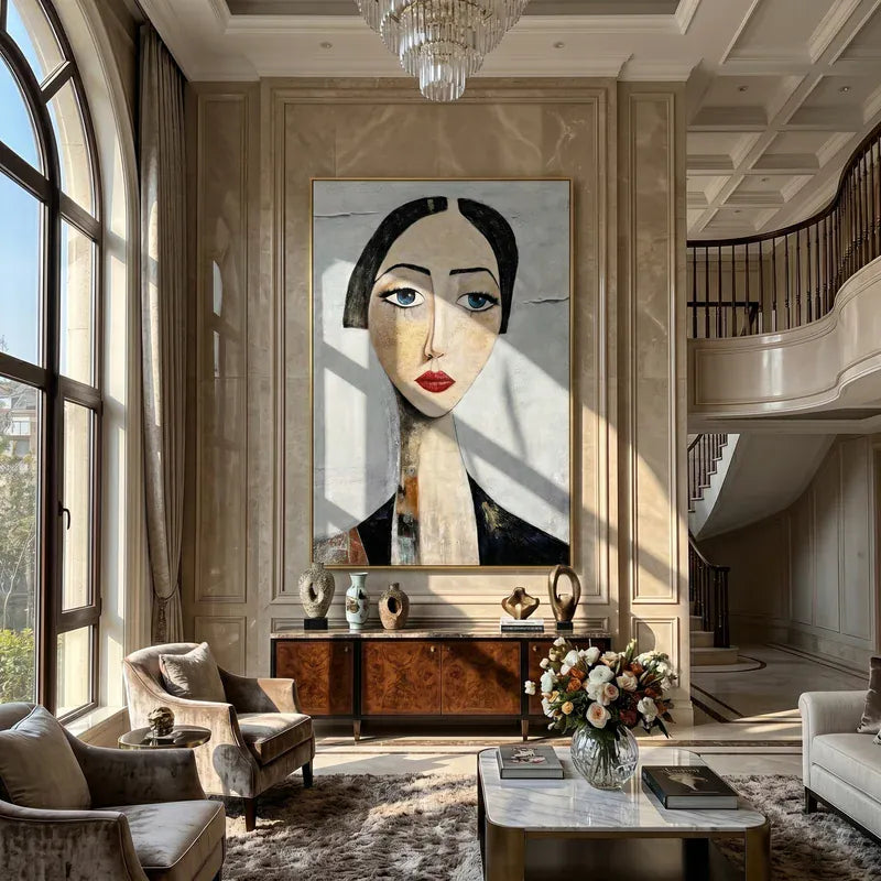 Elegant Woman Portrait Wall Art – Neutral Textured Figure Painting#yy825007
