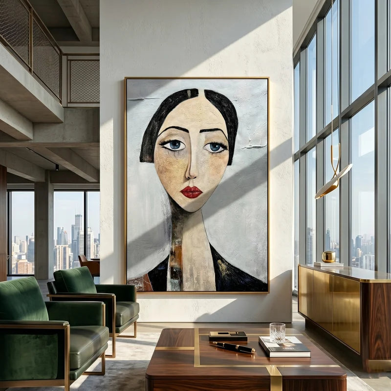 Elegant Woman Portrait Wall Art – Neutral Textured Figure Painting#yy825007