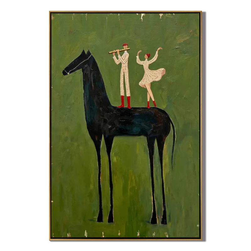 Music and Dance Black Horse Wall Art – Whimsical Figurative Painting#yy825009