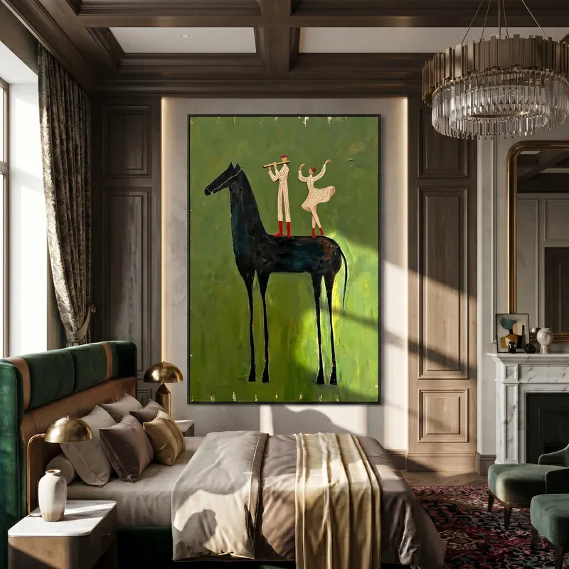 Music and Dance Black Horse Wall Art – Whimsical Figurative Painting#yy825009