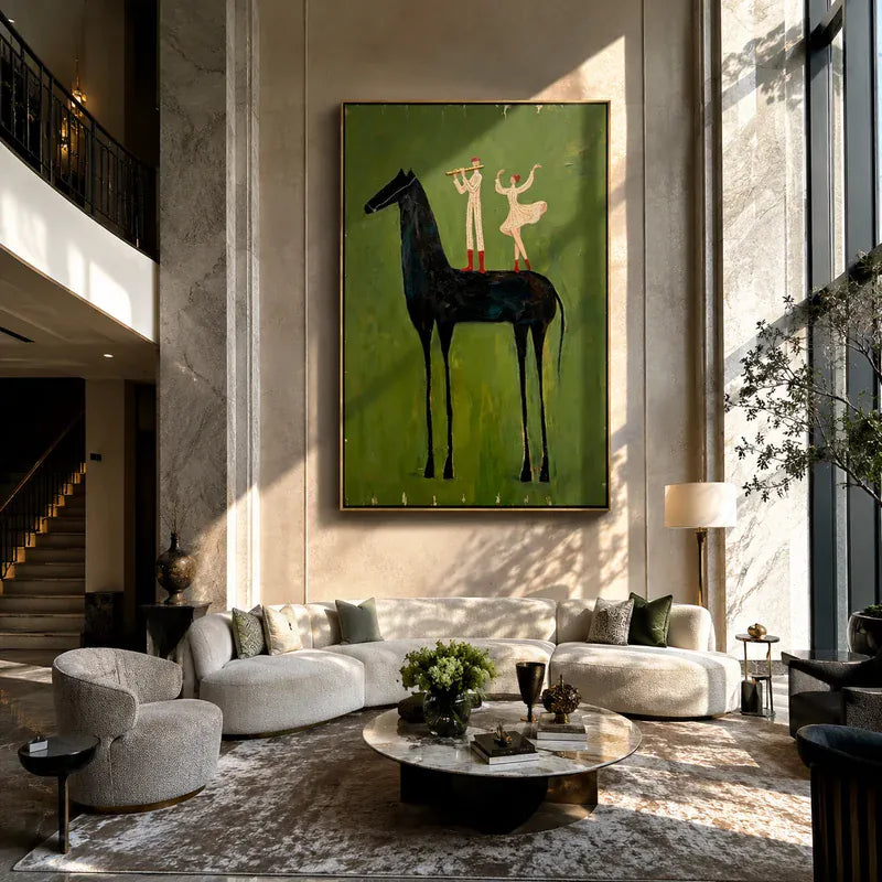 Music and Dance Black Horse Wall Art – Whimsical Figurative Painting#yy825009