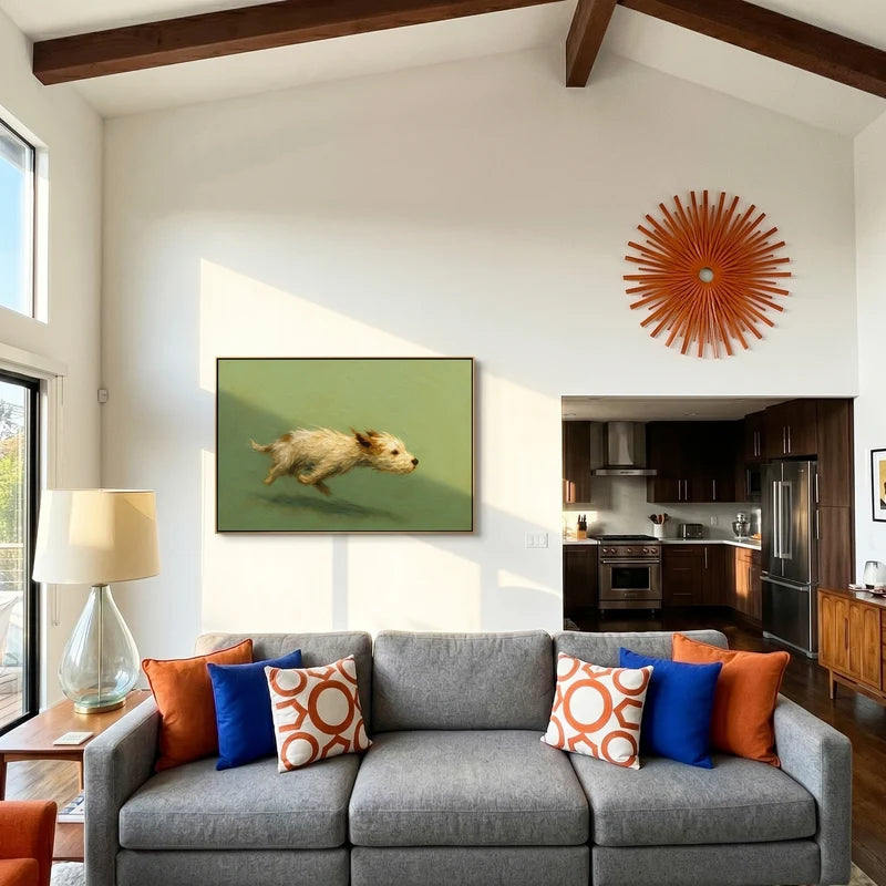 Running Dog Wall Art – Sage Green Animal Painting#yy825010