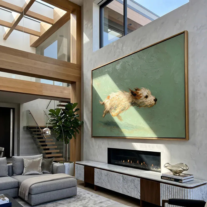 Running Dog Wall Art – Sage Green Animal Painting#yy825010
