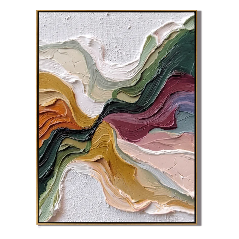 Earth Tone Flowing Abstract Wall Art – Textured Organic Painting#yy825011