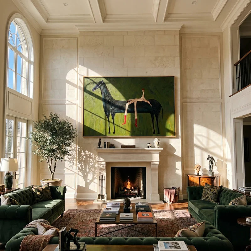 Red Boots Rider Black Horse Wall Art – Whimsical Equestrian Painting#yy825012
