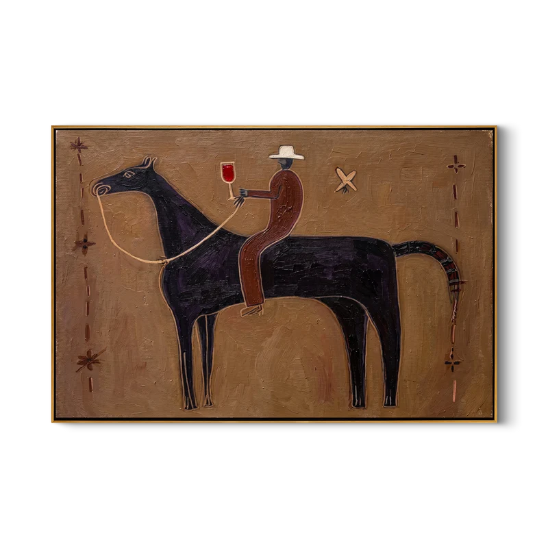 Wine Country Cowboy Wall Art – Folk Western Horse Painting#yy825013
