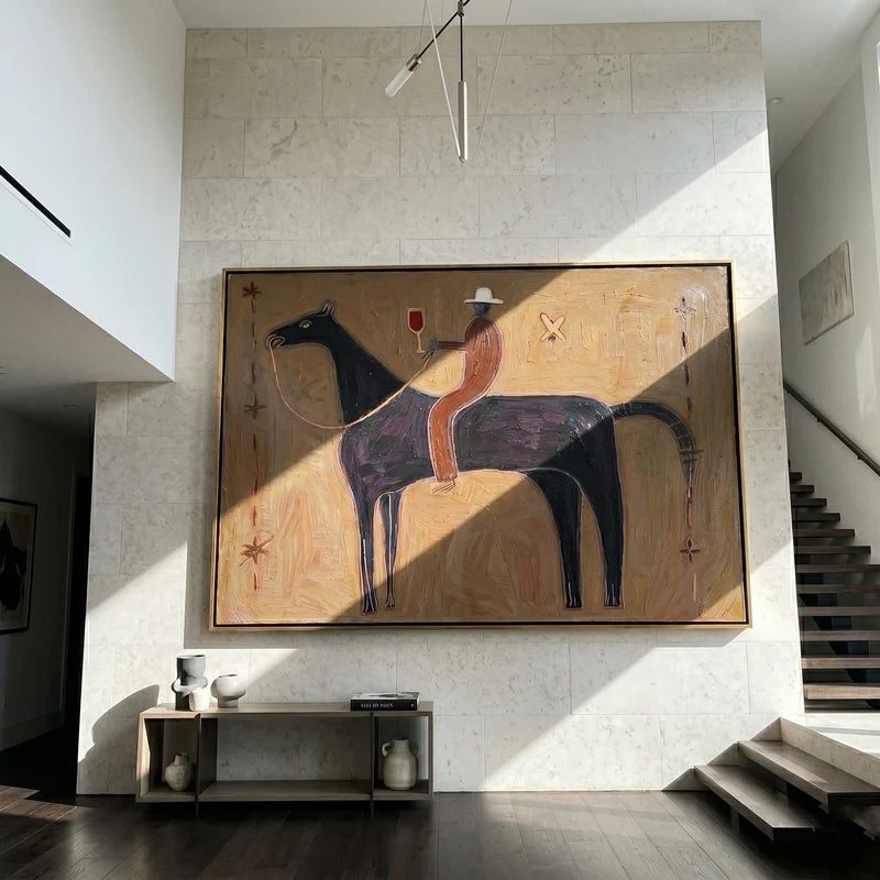 Wine Country Cowboy Wall Art – Folk Western Horse Painting#yy825013
