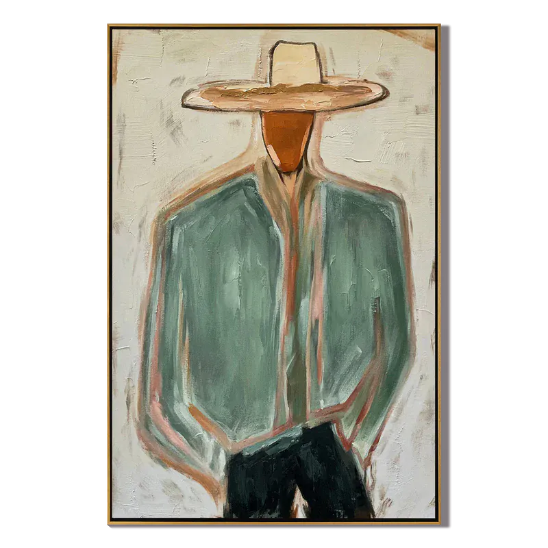 Sage Green Cowboy Wall Art – Minimalist Western Portrait#yy825016