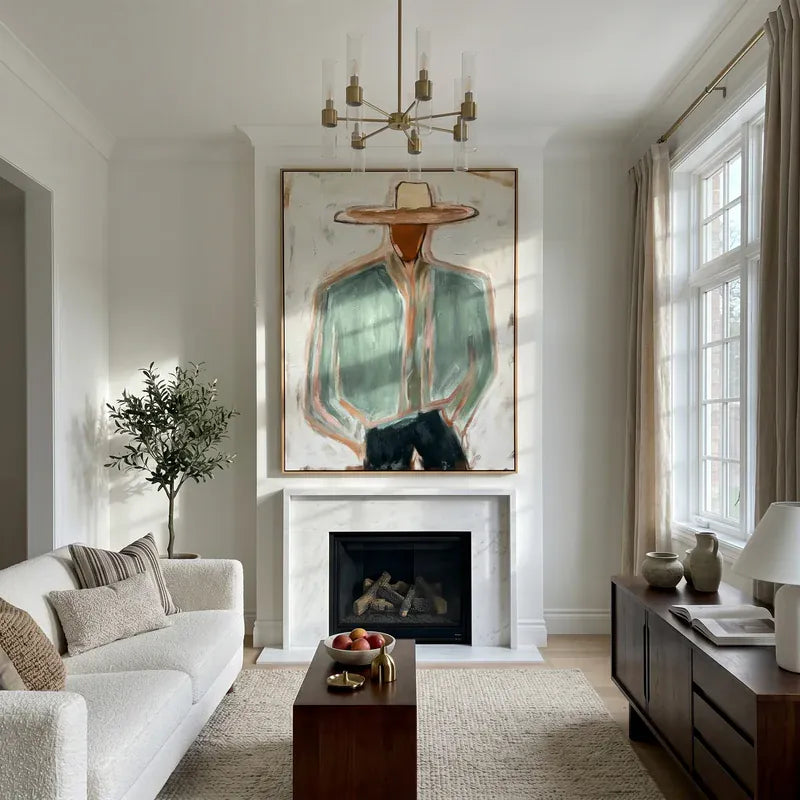 Sage Green Cowboy Wall Art – Minimalist Western Portrait#yy825016