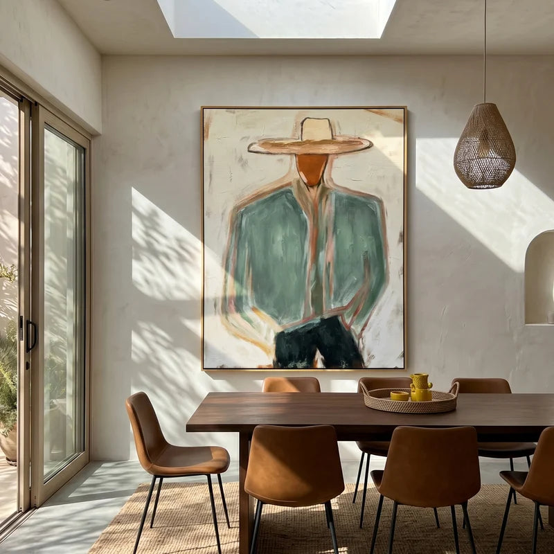 Sage Green Cowboy Wall Art – Minimalist Western Portrait#yy825016