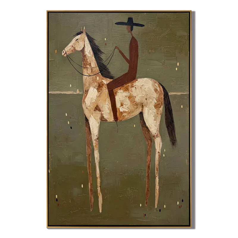 White Horse Cowboy Wall Art – Modern Western Equestrian Painting#yy825017
