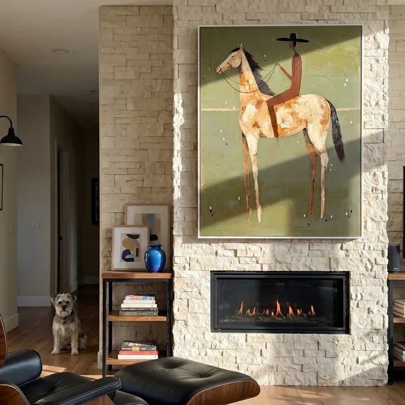 White Horse Cowboy Wall Art – Modern Western Equestrian Painting#yy825017