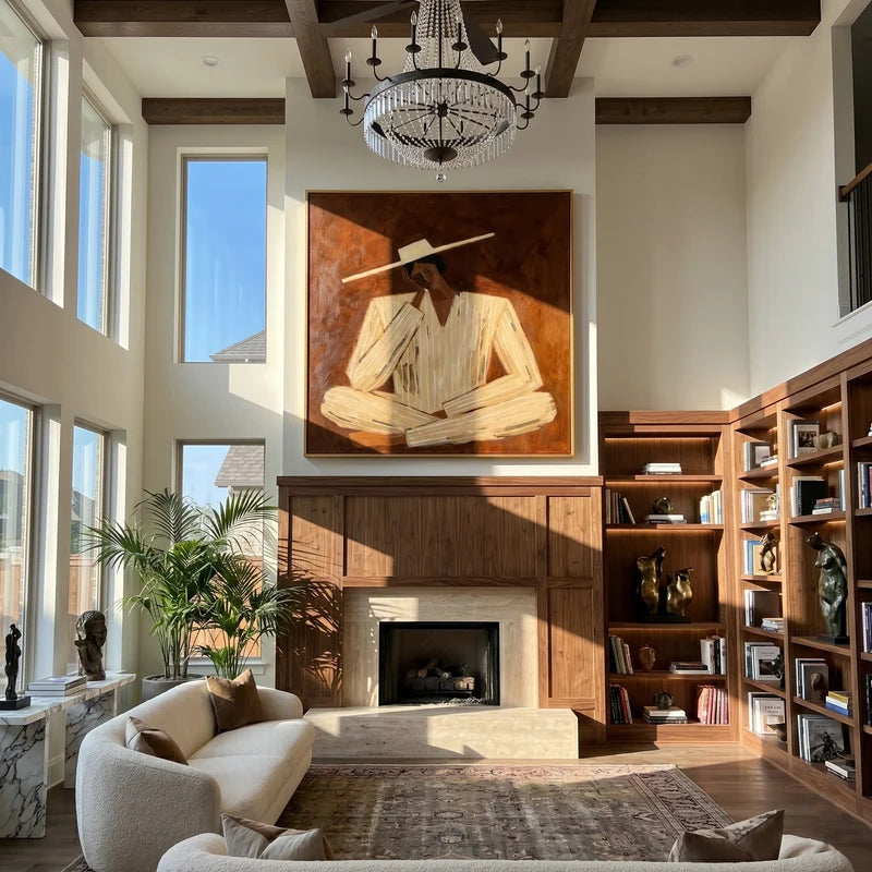 Contemplative Western Figure Wall Art – Cream Suit Portrait#yy825021