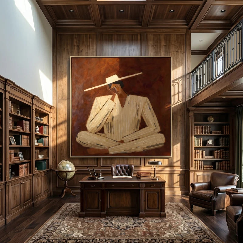 Contemplative Western Figure Wall Art – Cream Suit Portrait#yy825021