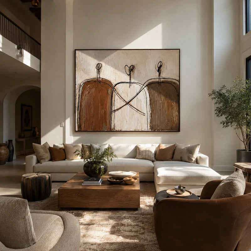 Connected Three Figures Wall Art – Neutral Friendship Painting#yy825022