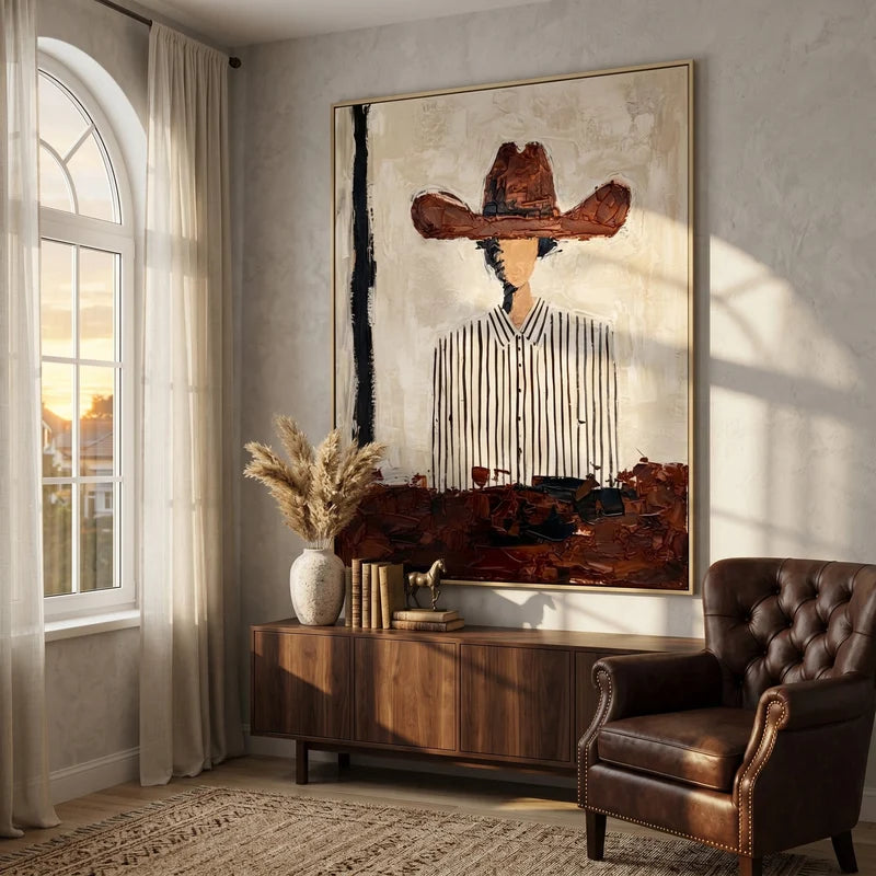 Brown Cowboy Hat Wall Art – Striped Western Portrait#yy825030