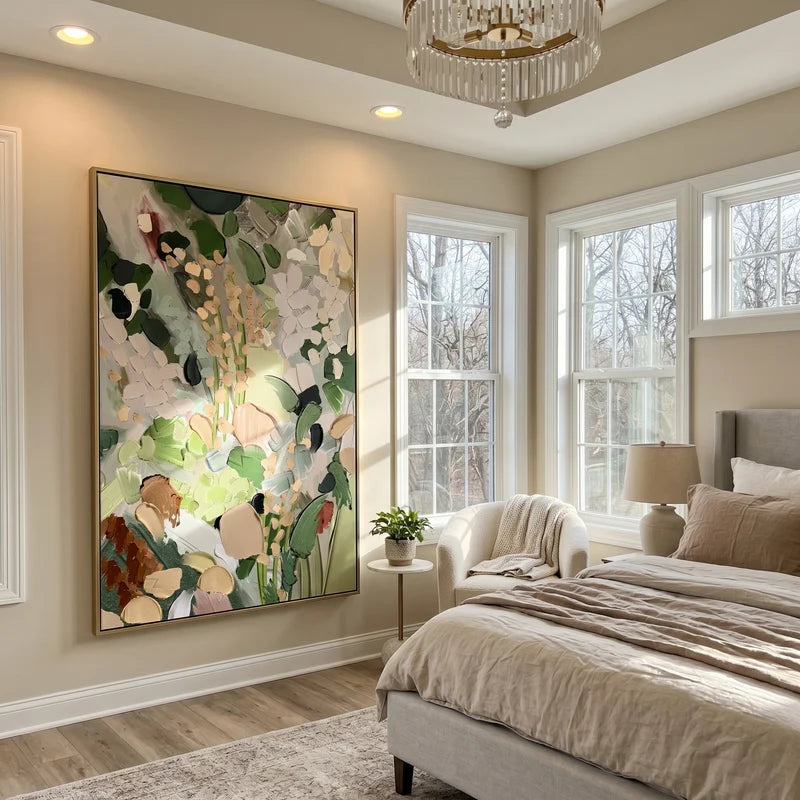 Sage Green Botanical Wall Art – Neutral Abstract Floral Painting#yy825031