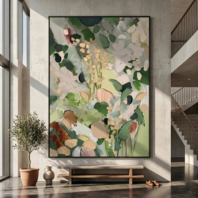 Sage Green Botanical Wall Art – Neutral Abstract Floral Painting#yy825031