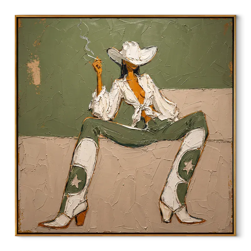 Sage Green Cowgirl Wall Art – Western Glam Portrait#yy825037