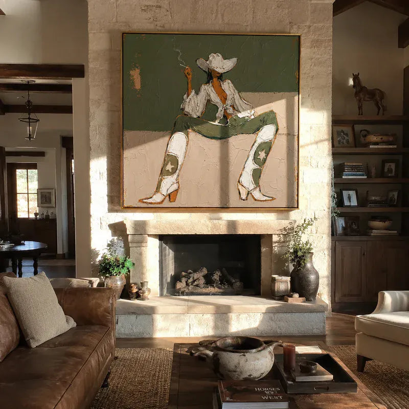 Sage Green Cowgirl Wall Art – Western Glam Portrait#yy825037