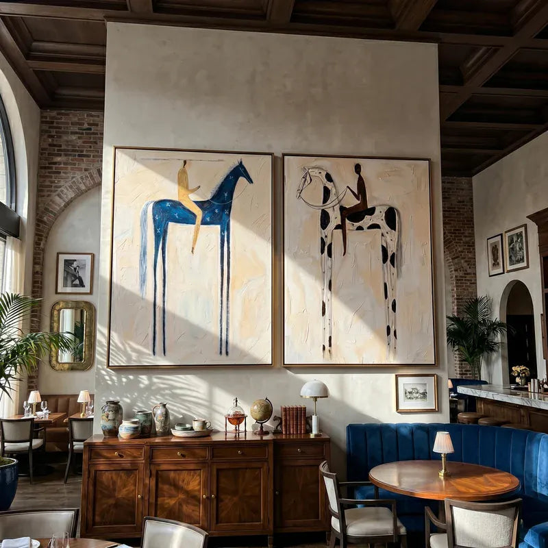 Horse and Rider Wall Art Set of 2 – Blue and Spotted Horses#yy825042