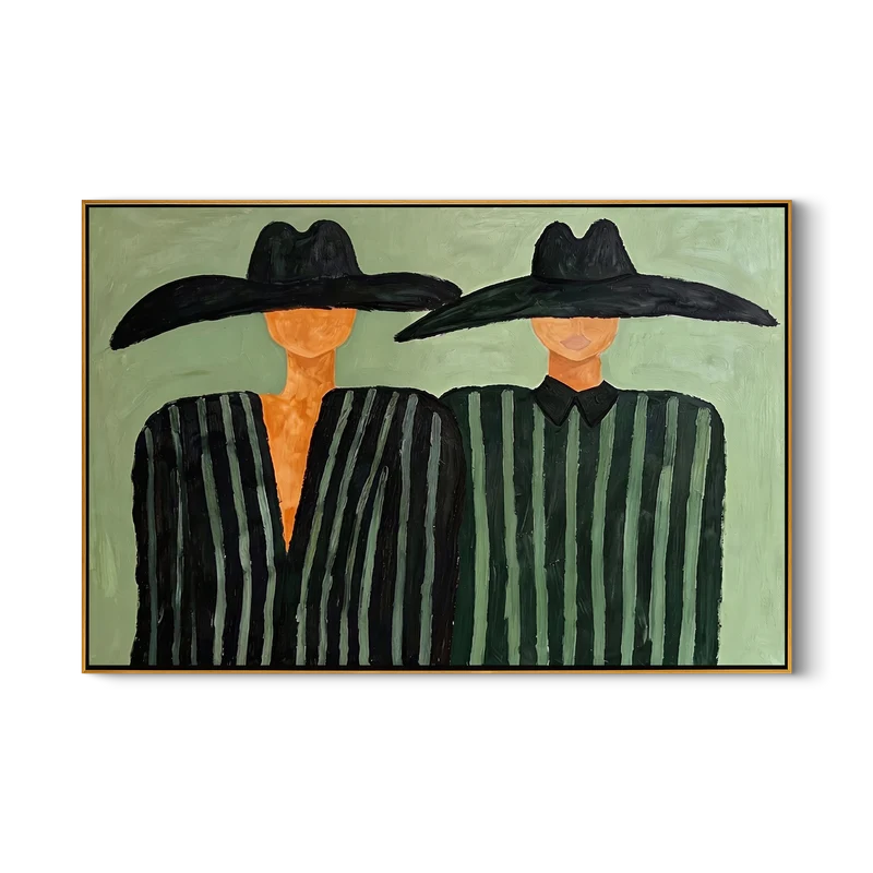 Western Couple Wall Art – Black Hat Striped Portrait#yy825045