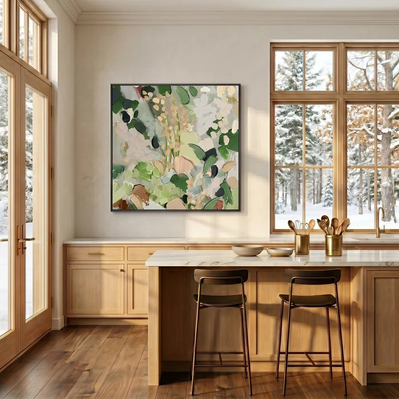 Sage & Cream Abstract Garden Wall Art – Square Botanical Painting#yy825050