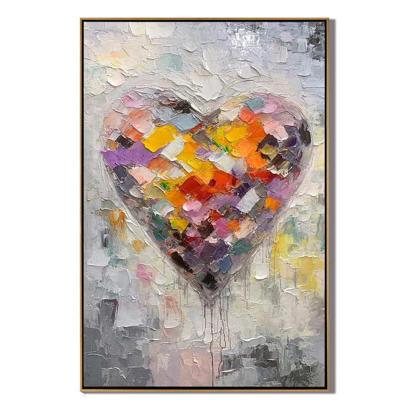 Colorful Heart Abstract Wall Art – Textured Modern Love Painting#ypy825052
