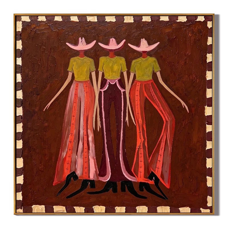 Three Cowgirls Wall Art – Pink Western Fashion Painting#yy825054