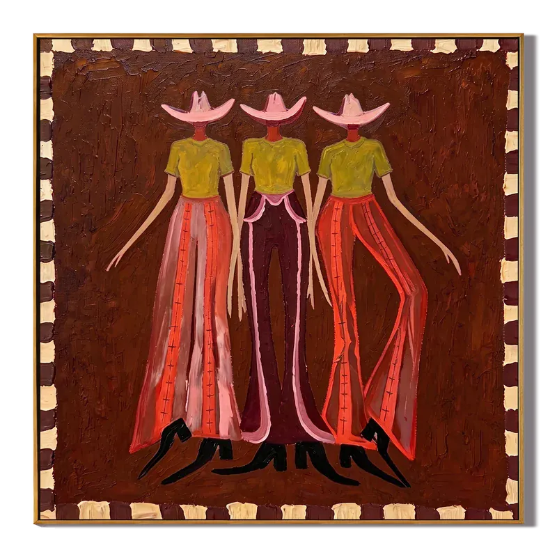 Three Cowgirls Wall Art – Pink Western Fashion Painting#yy825054