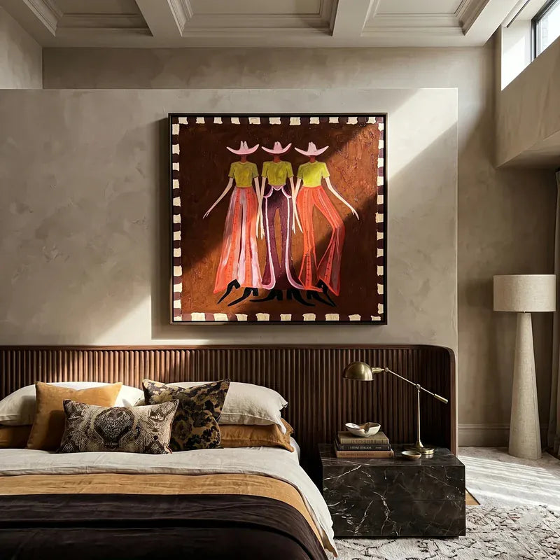 Three Cowgirls Wall Art – Pink Western Fashion Painting#yy825054
