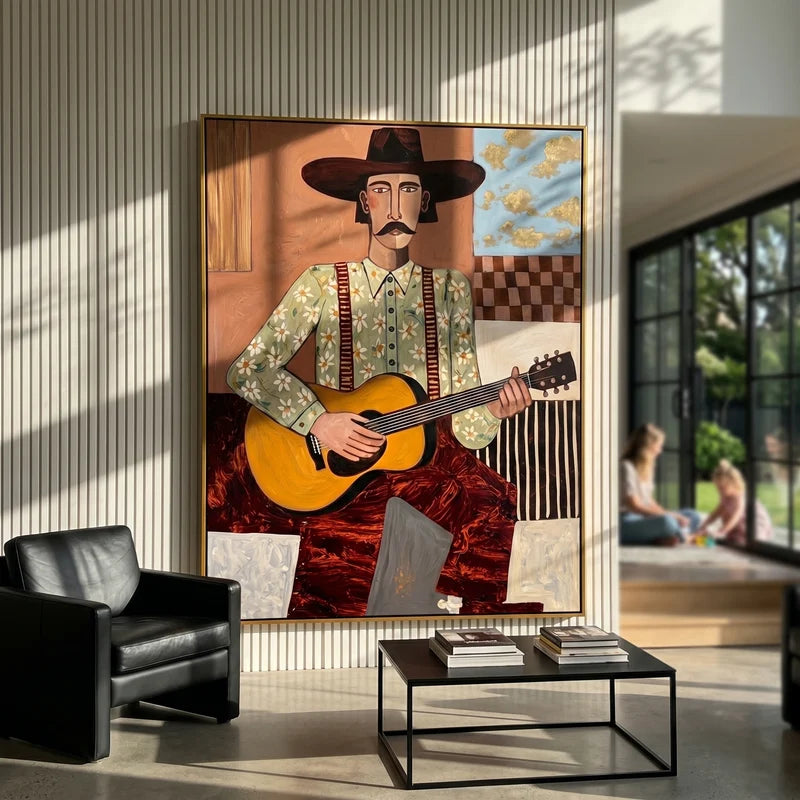 Cowboy Guitar Player Wall Art – Vintage Country Music Portrait#yy825060